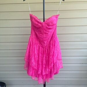 Fashion Nova Vibrant Pink Lace Layered Dress